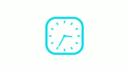 New cyan color square clock icon on white background,12 hours clock icon