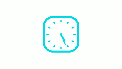 New cyan color square clock icon on white background,12 hours clock icon