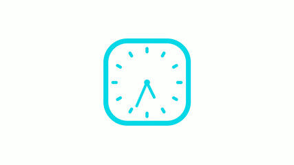New cyan color square clock icon on white background,12 hours clock icon