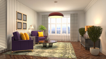 Fototapeta na wymiar Interior of the living room. 3D illustration