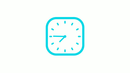 New cyan color square clock icon on white background,12 hours clock icon