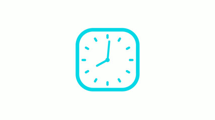 New cyan color square clock icon on white background,12 hours clock icon
