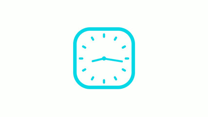 New cyan color square clock icon on white background,12 hours clock icon