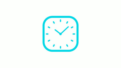 New cyan color square clock icon on white background,12 hours clock icon