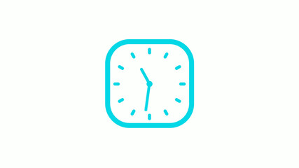 New cyan color square clock icon on white background,12 hours clock icon