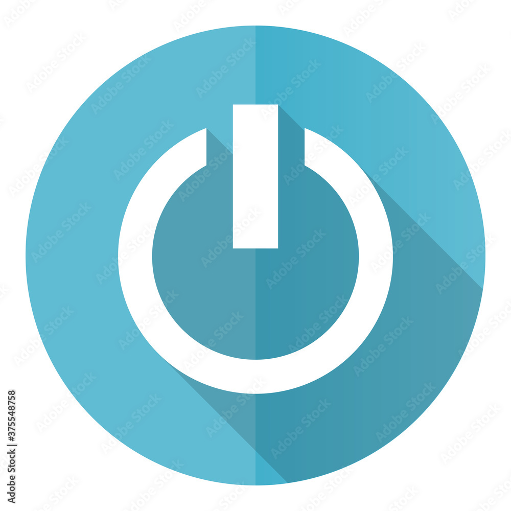 Poster power vector icon, flat design blue round web button isolated on white background