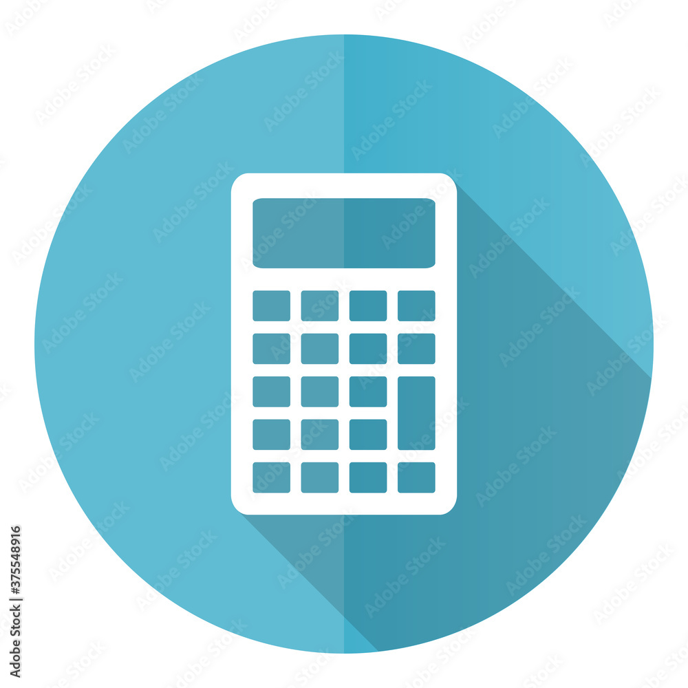 Aufkleber Calculator vector icon, flat design blue round web button isolated on white background