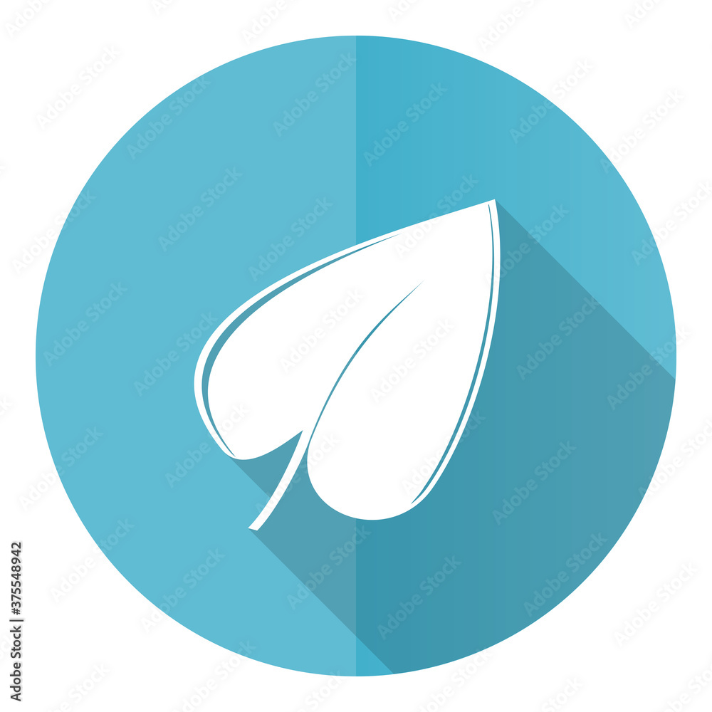 Leinwandbilder leaf vector icon, flat design blue round web button isolated on white background