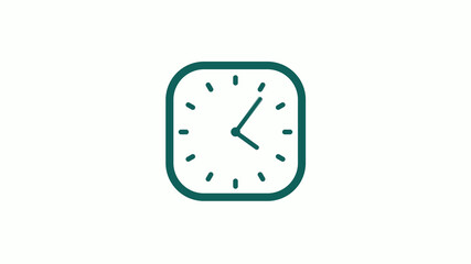 Amazing cyan color square clock icon on white background,12 hours clock icon