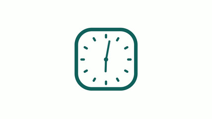 Amazing cyan color square clock icon on white background,12 hours clock icon