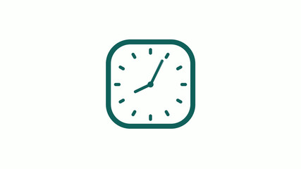 Amazing cyan color square clock icon on white background,12 hours clock icon