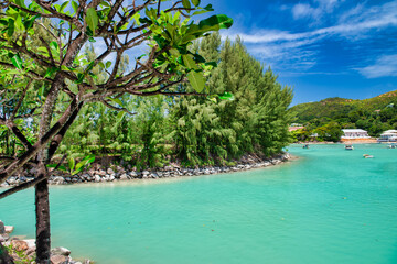 Beautiful coastline of Praslin, Seychelles Islands