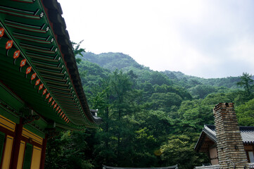 Fototapeta na wymiar The beautiful landscape of temple and mountain 