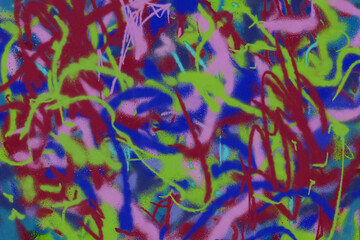 Fototapeta na wymiar Colorful spray paint ink texture. Graffiti painting on the wall. Street art and vandalism. Digitally airbrushed paper background. 