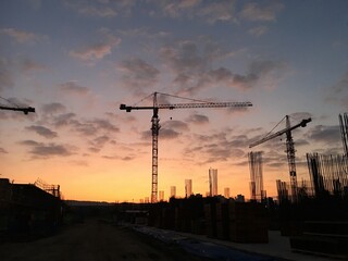 construction site at sunset