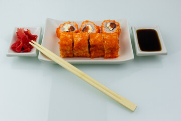 sushi with salmon Philadelphia cheese and wasabi