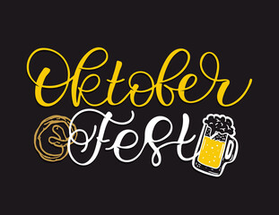 Oktoberfest logotype. Beer Festival vector banner. Illustration of Bavarian festival design on blackboard with floral wreath. Poster, card, postcard, pattern