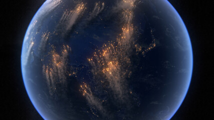 Fires Burning in Asia. Wildfire and Smoke Covering Most of the World. Satellite Night View Shows Pollution Clouds. World War 3. End of the Earth. Country Borders. 3D Illustration.