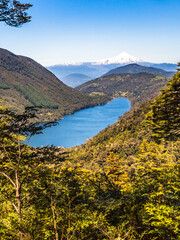 volcano osorno viewpoints blue water cabulco villarica chile volcan thaw river snow on top chile...