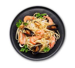 Spaghetti seafood pasta with clams and prawns