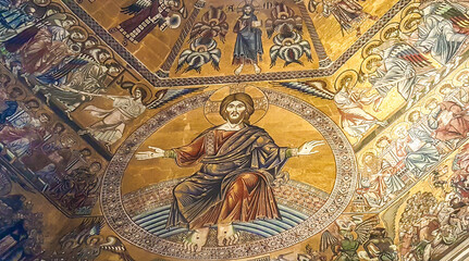 Fototapeta na wymiar Ceiling of the Florence Baptistery (Battistero di San Giovanni), also known as the Baptistery of Saint John. Florence, Italy