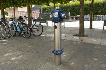 Klagenfurt, Austria. August 16, 2020. in fire hydrant in the sidewalk of the city center	