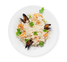 Seafood risotto with shrimps and mussels