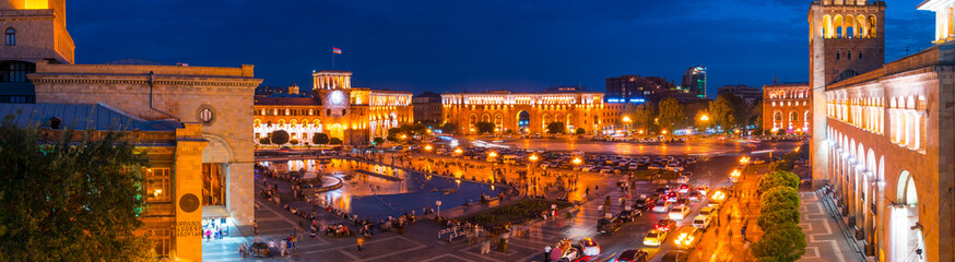 Fototapeta na wymiar Republic Square at night, Yerevan City, Armenia, Middle East