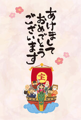 宝船に乗った七福神の年賀状デザイン