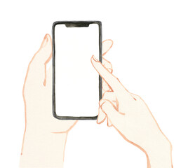 watercolor illustration of mobile phone
