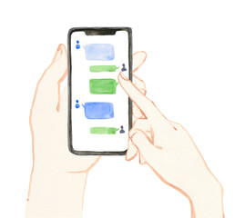 watercolor illustration of mobile phone