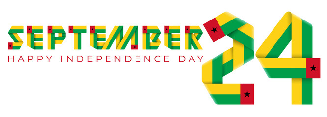 September 24, Independence Day of Guinea-Bissau congratulatory design with national flag elements.