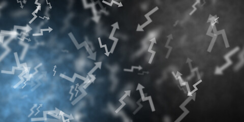 Abstract light blue and grey background with flying arrows