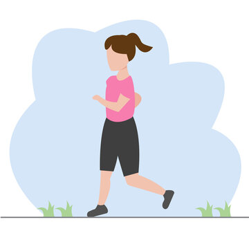 Woman Sport Running Flat Design Illustration