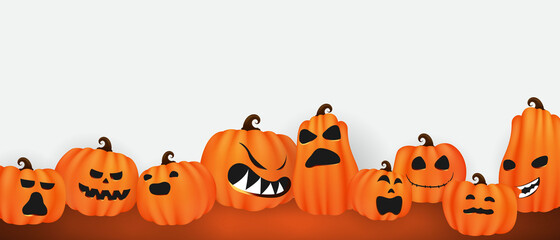 Halloween Party poster. Set pumpkins of Collection Scary and funny Carnival Background concept design