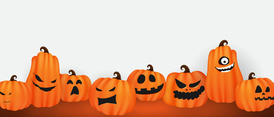 Halloween Party poster. Set pumpkins of Collection Scary and funny Carnival Background concept design