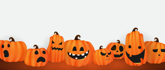 Halloween Party poster. Set pumpkins of Collection Scary and funny Carnival Background concept design