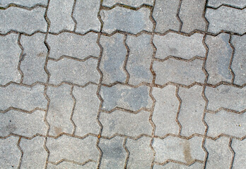 road paved with sidewalk tiles. texture of light gray bricks.