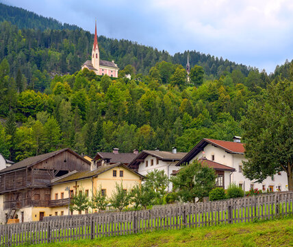 Country village Lavant with hill church in Eastern Tirol, Austria