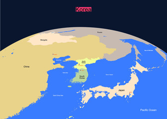 korean peninsula map.North and South Korea administrative map. vector illustration