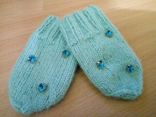blue baby mittens with rhinestones
