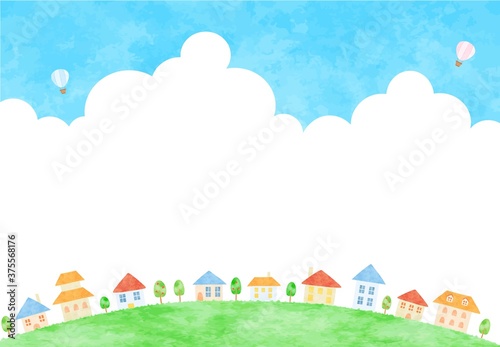 入道雲と街並みの風景イラスト Wall Mural Wallpaper Murals みたらし