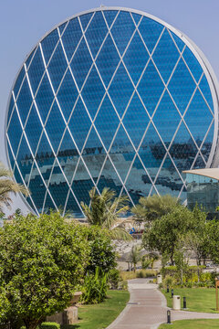 Iconic Commercial Building Of Height 121m Headquarters Property Developer Aldar Of Abu Dhabi. The first spherical building in the Middle East. ABU DHABI, UAE. October 1, 2012.