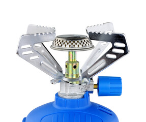 Small 1200w portable gas camping stove isolated on a white background