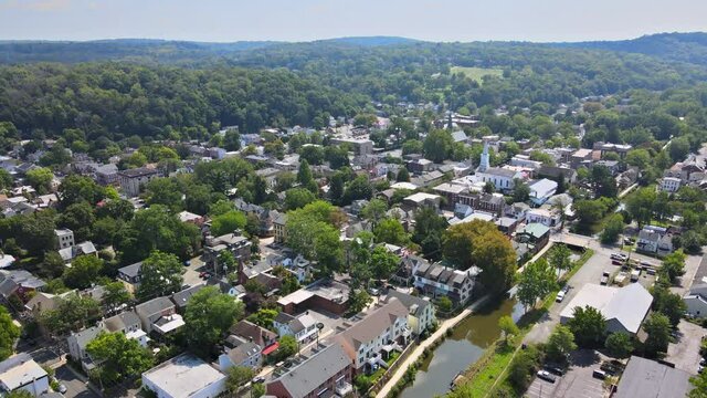 Panoramic view of a neighborhood in roofs of houses of residential area of Lambertville NJ USA near the historic city New Hope Pennsylvania