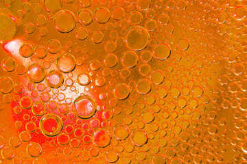 abstract light orange background with oil circles . oil bubbles of water close up. fiery circle bubbles background