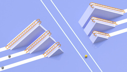 Creative idea and Success Orange Ladder and Business Concept Road of Competition on  blue background - 3d rendering