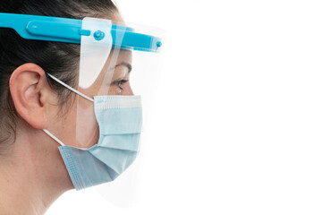 Side-view close-up of woman wearing protection with copyspace