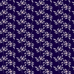 Simple leaves seamless pattern design on dark blue background