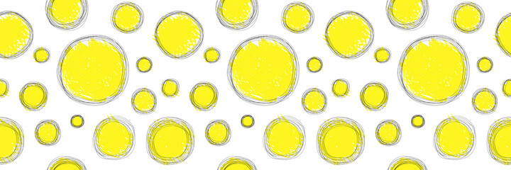 Vector design, banner. Circles of different sizes, hand made. Black and yellow.